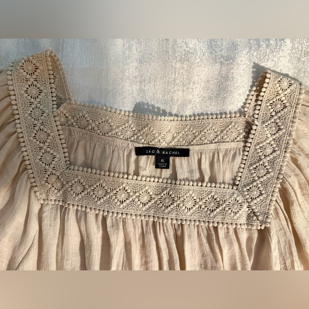 Zac & Rachel Cream Crochet Yoke Peasant Top